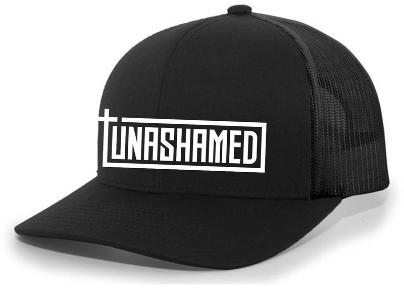 Mens Christian Hat Embroidered Unashamed Cross Scripture Mesh Back Trucker  Hat