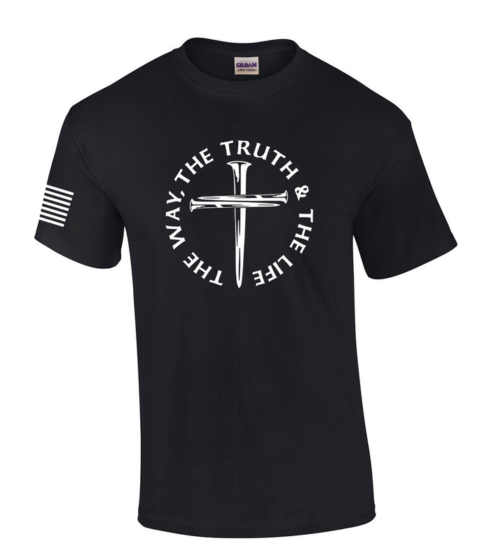 Jesus The Way The Truth The Life John 14:6 Scripture Nail men's Christian tee - front graphic