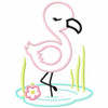 Wading Flamingo Satin and Zigzag Applique Machine Embroidery Design