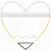 Heart pencil machine embroidery design for Back to School in vintage stitch – available in 4x4, 5x7, 6x10, 8x8, and 9x14 sizes
