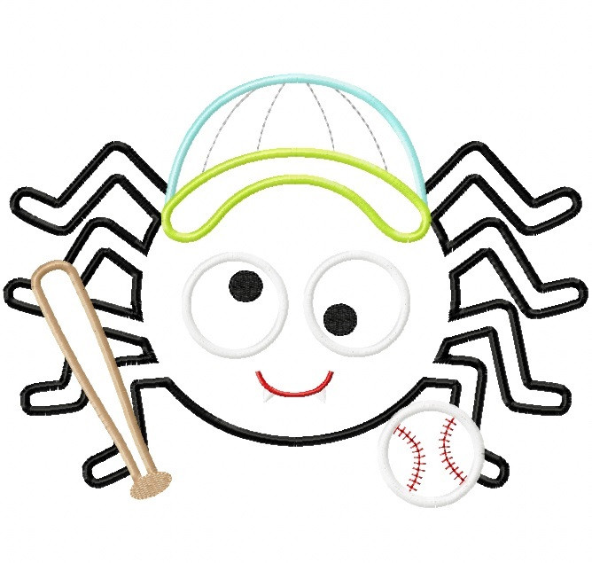 Baseball Spider Satin and Zigzag Stitch Applique Embroidery Machine Design