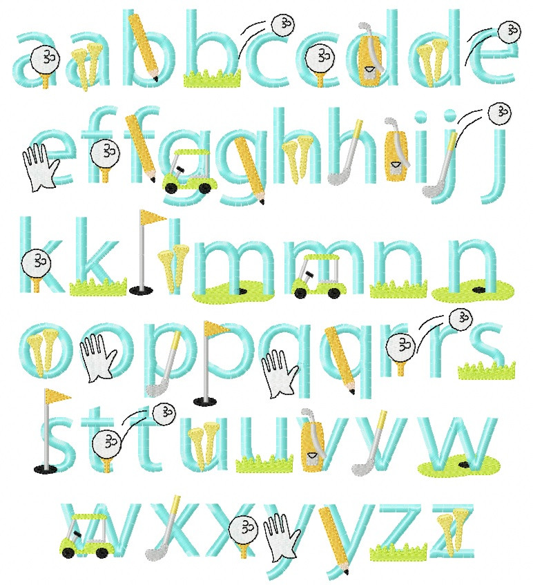 Golf Font Embroidery Machine Design