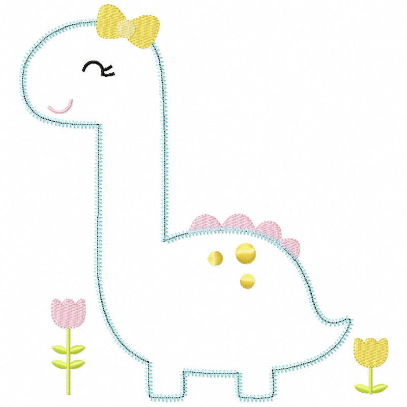 Sweet Dino Satin and Zigzag Applique Embroidery Machine Design