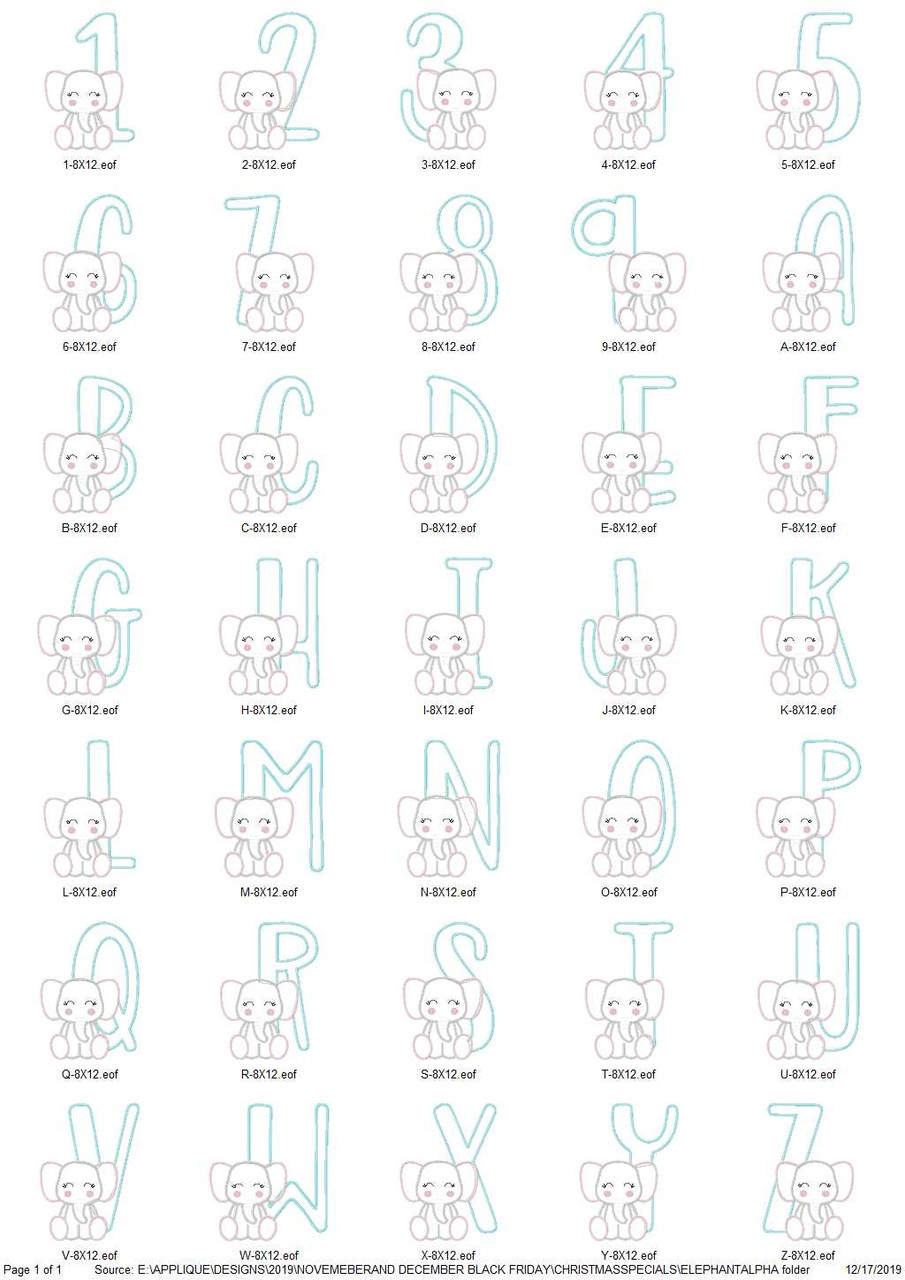 Elephant Alphabet Embroidery Machine Design