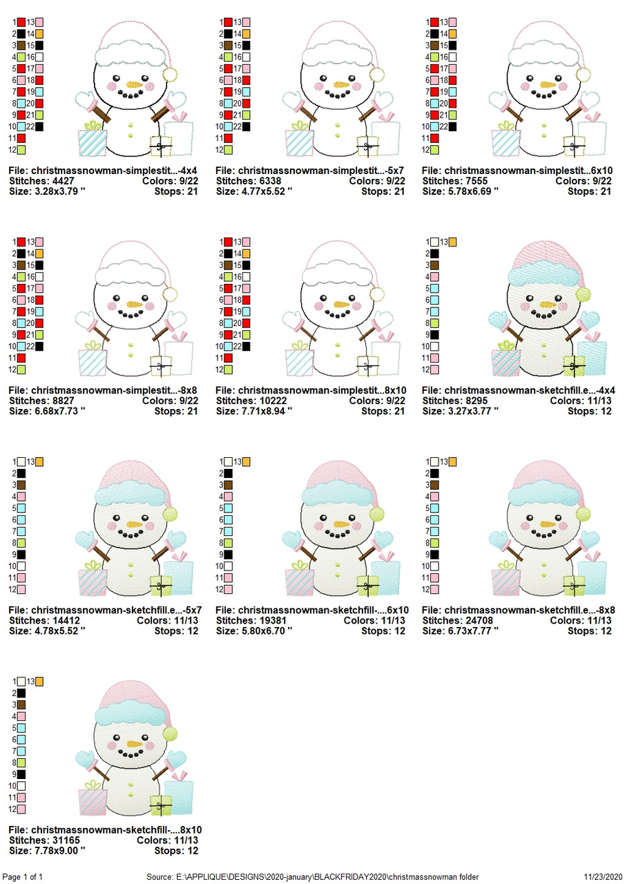 Sketched Snowmen Bundle - Instant Downloadable Machine Embroidery - Light  Fill Stitch