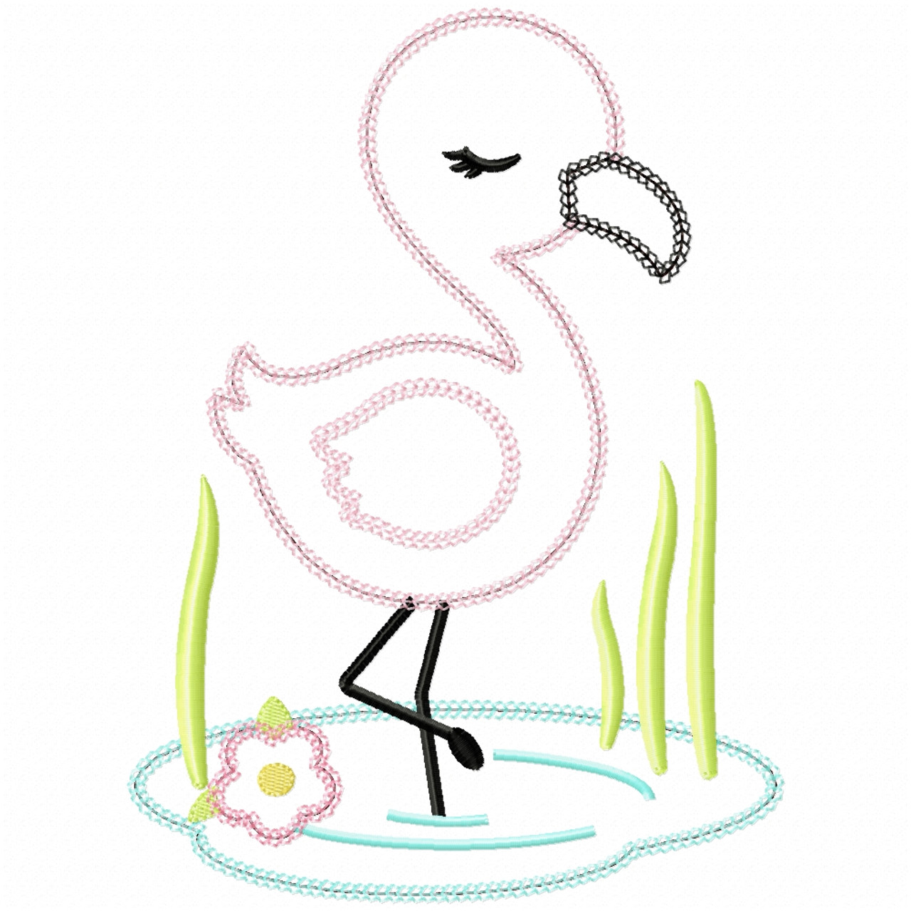 Wading Flamingo Vintage and Chain Applique Embroidery Machine Design