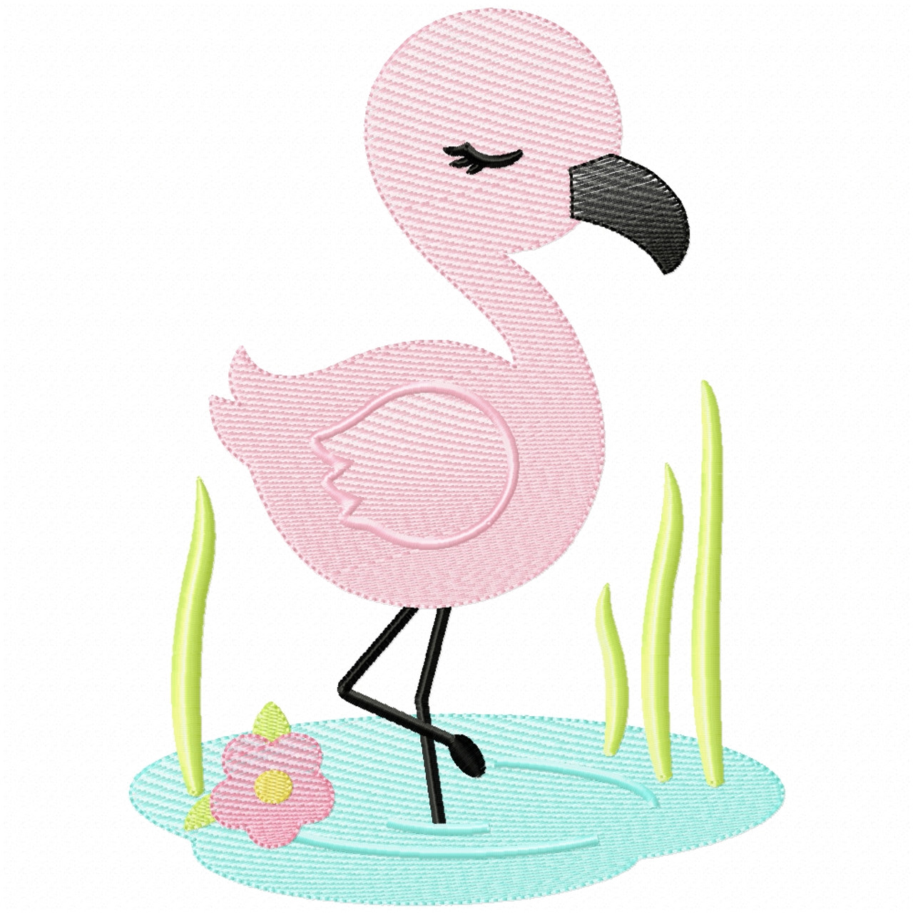 Wading Flamingo Simple Stitch and Sketch Fill Applique Embroidery Design