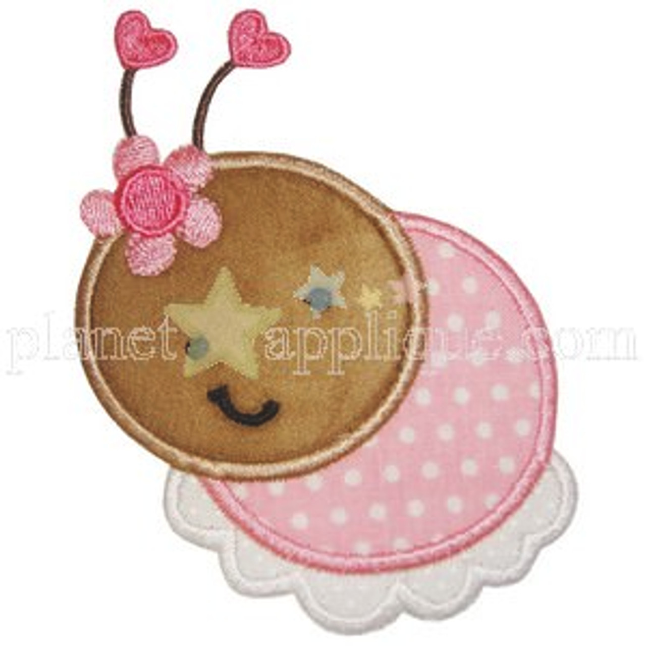 Flower with Ladybug Applique Machine Embroidery, Sweet Stitch Design