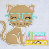 Kitty and Books Applique Machine Embroidery Design