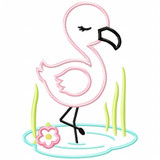 Wading Flamingo Satin and Zigzag Applique Machine Embroidery Design