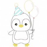 Birthday Penguin Stitch and Sketch Fill Applique Embroidery Design
