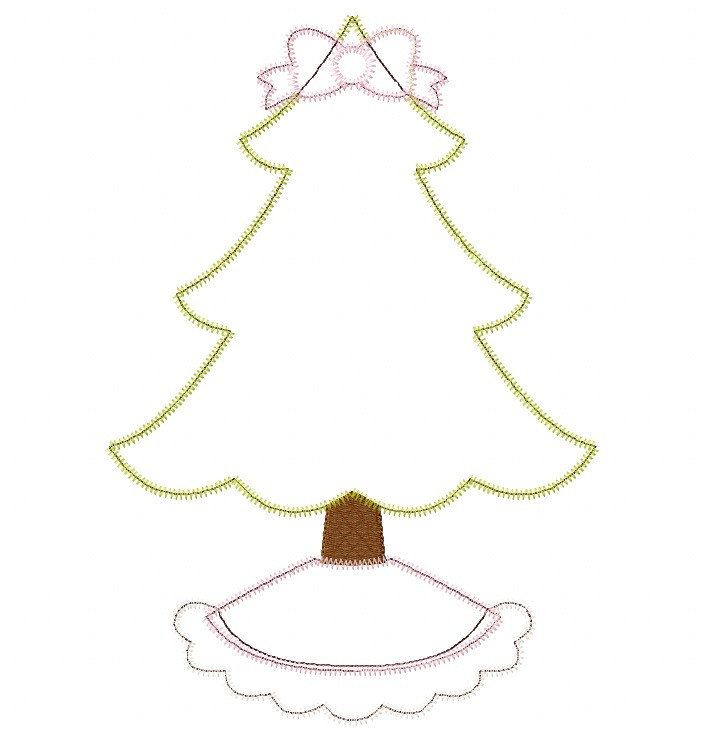 Frilly Christmas Tree Sketch and Zigzag Stitch Applique Embroidery Machine Design