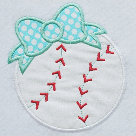 Bow Baseball Applique Embroidery Machine Design