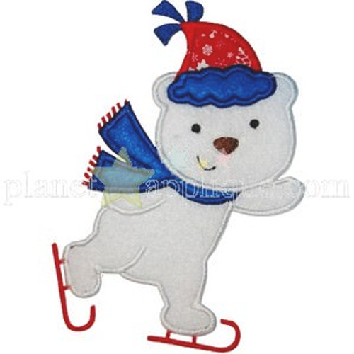 Iceskating Bear Applique Machine Embroidery Design