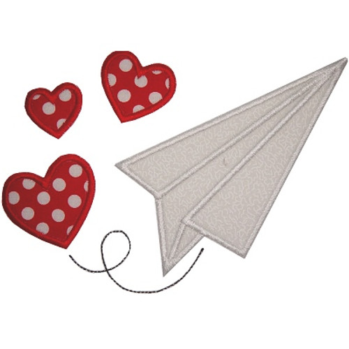Paper Airplane Valentine Machine Embroidery Design