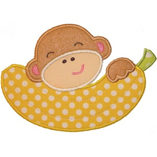 Banana Monkey Applique Machine Embroidery Design