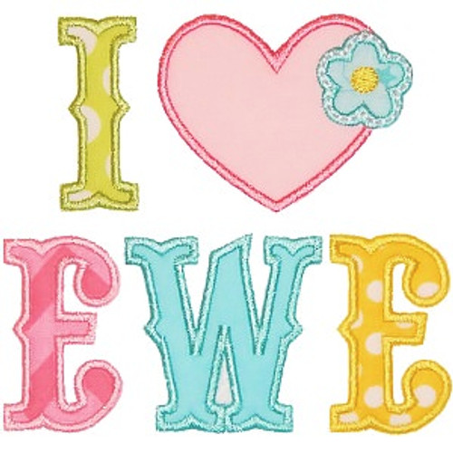 I Love Ewe Applique Machine Embroidery Design