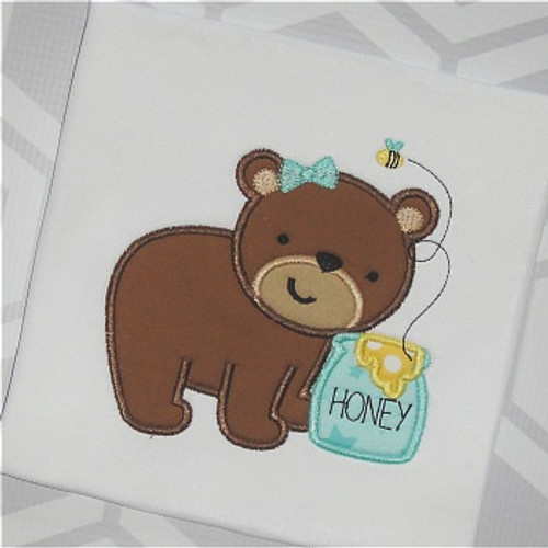 Honey Bear Applique Machine Embroidery Design