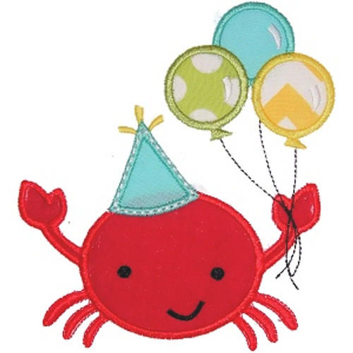 Birthday Crab Applique Machine Embroidery Design