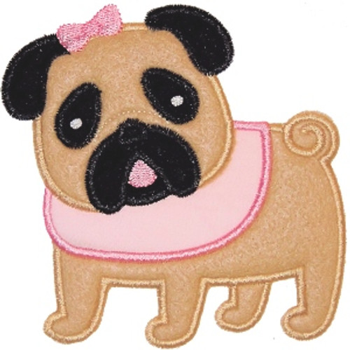 Cute Pug Applique Machine Embroidery Design