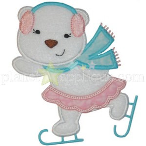 Girly Ice Skating Bear Machine Embroidery Design