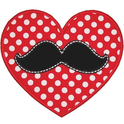 Mustache Heart Machine Embroidery Design