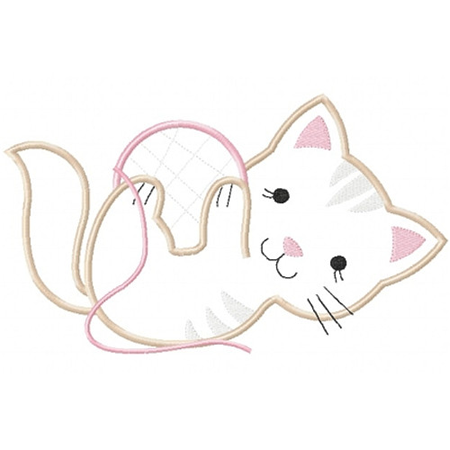 Playful Kitty Applique Machine Embroidery Design