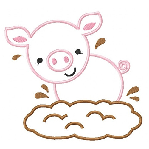 Mud Piggy Applique Machine Embroidery Design