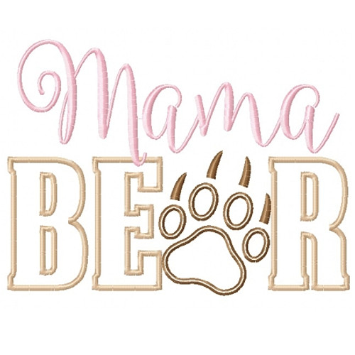 Mama Bear Applique Machine Embroidery Design