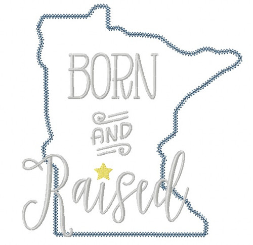 Minnesota Born and Raised Vintage and Blanket Stitch Applique Machine Embroidery Design