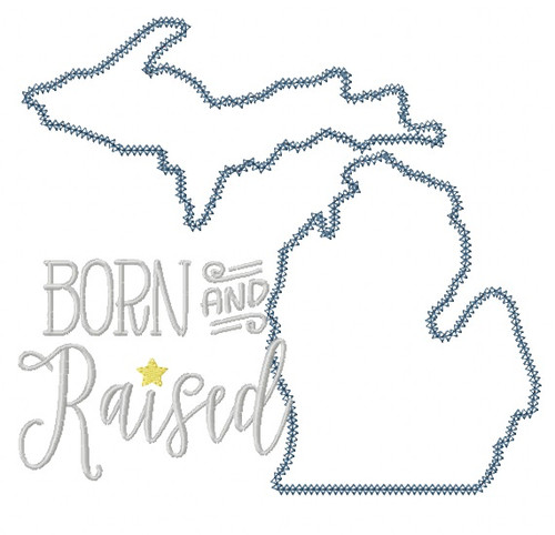 Michigan Born and Raised Vintage and Blanket Stitch Applique Machine Embroidery Design