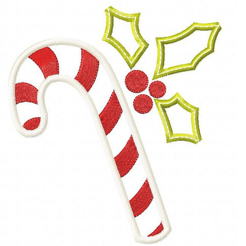 Holly Candy Cane Applique Machine Embroidery Design