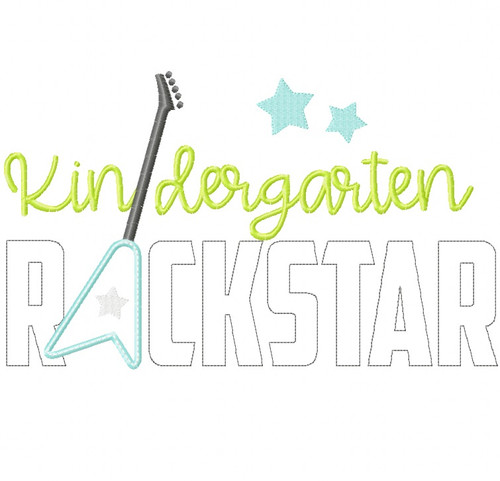 Kindergarten Rockstar Satin and Zigzag Stitch Applique Machine Embroidery Design