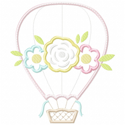 Floral Hot Air Balloon Satin and ZigZag Stitch Machine Embroidery Design