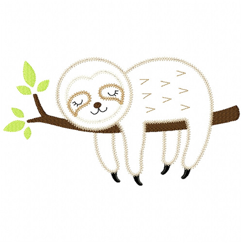Sleeping Sloth Vintage and Chain Stitch Machine Embroidery Design