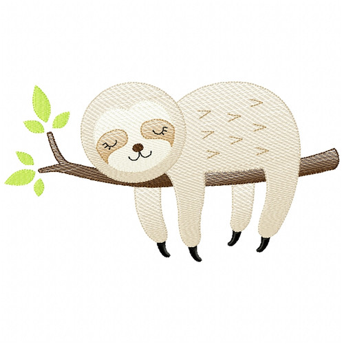 Sleeping Sloth Sketch Filled Stitch Machine Embroidery Design