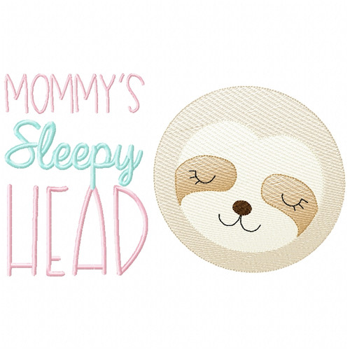 Sleepy Head Sloth Sketch Filled Stitch Machine Embroidery Design