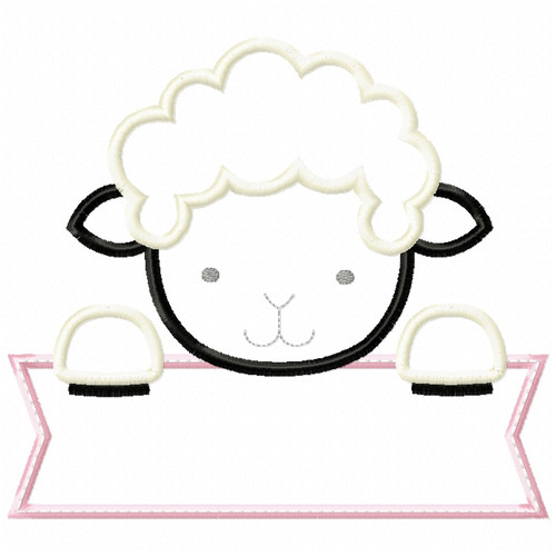 Lamb Banner Satin and ZigZag Stitch Machine Embroidery Design