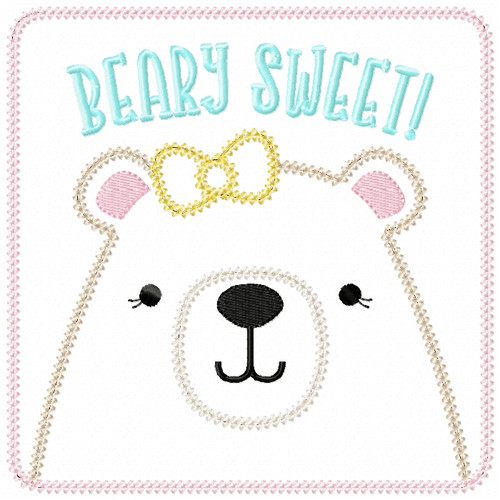 Girly Beary Sweet Patch Vintage and Chain Stitch Machine Embroidery Design