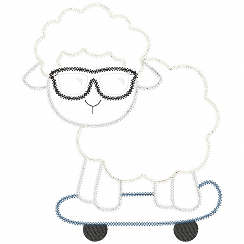 Skateboard Lamb Vintage and Chain Stitch Machine Embroidery Design