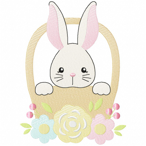 Basket Bunny Simple Stitch and Sketch Fill Applique Machine Embroidery Design