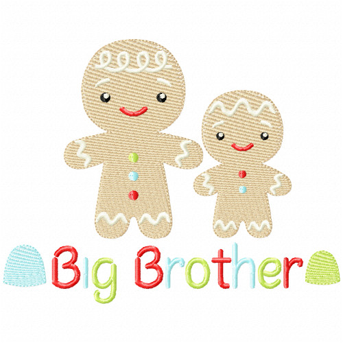 Sibling Gingerbread Brothers Sketch Fill Applique Embroidery Design