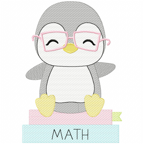 Penguin and Books Simple stitch and Sketch Fill Applique Embroidery Design