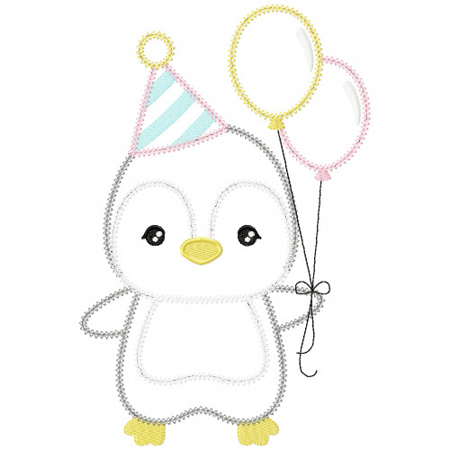 Birthday Penguin Vintage and Chain Applique Embroidery Design