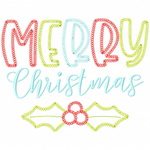 Merry Christmas Holly Vintage and Chain Applique Embroidery Design