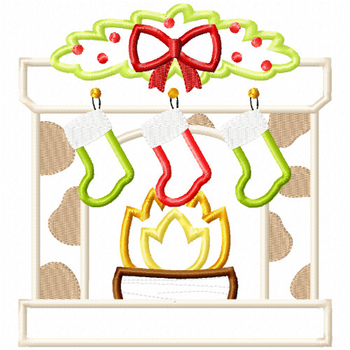 Christmas Hearth Satin and Zigzag Applique  Embroidery Design