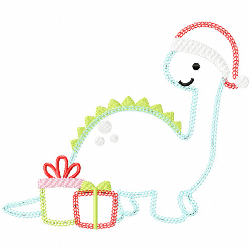 Christmas Dino Vintage and Chain Applique Embroidery Design