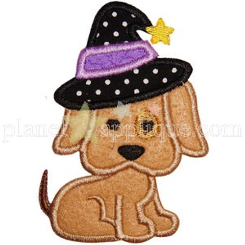 Witchy Puppy Applique Machine Embroidery Design