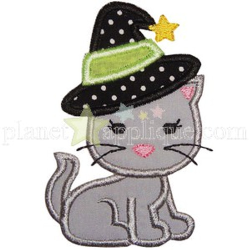 Witchy Kitty Applique Machine Embroidery Design