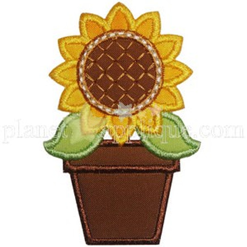 Potted Sunflower Applique Machine Embroidery Design